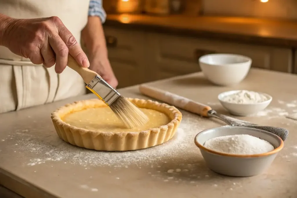 Applying sugar to pie crust