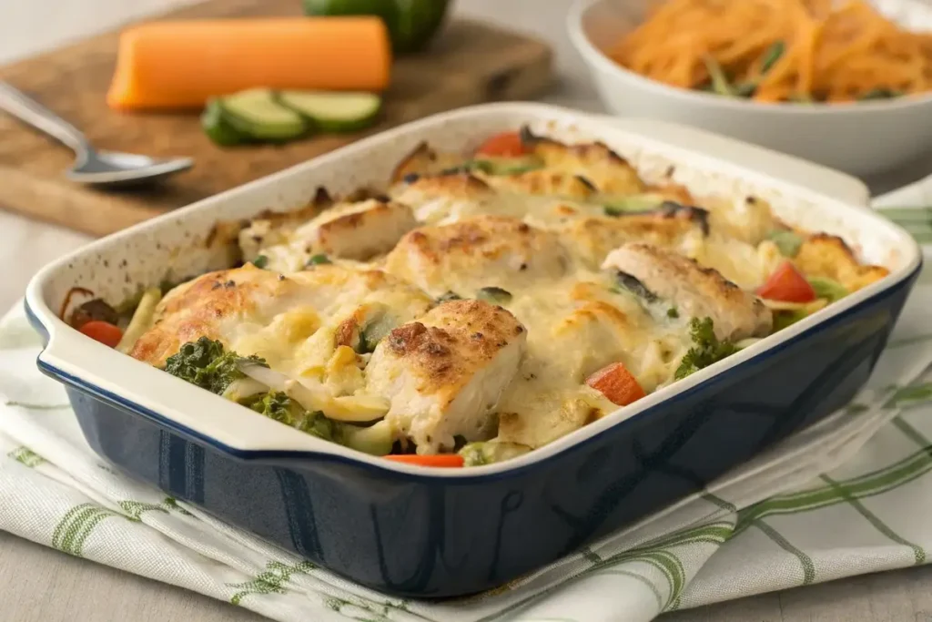 Chicken casserole with cheese topping	