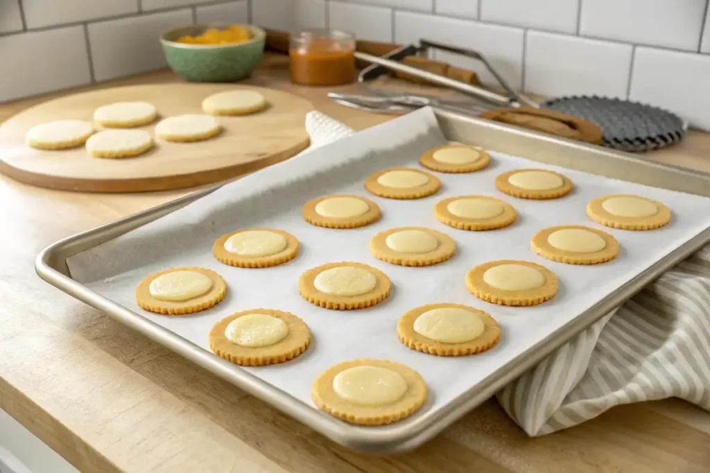 Crumbl cookies on a baking tray	