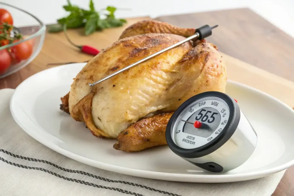 Checking chicken temperature for safety	