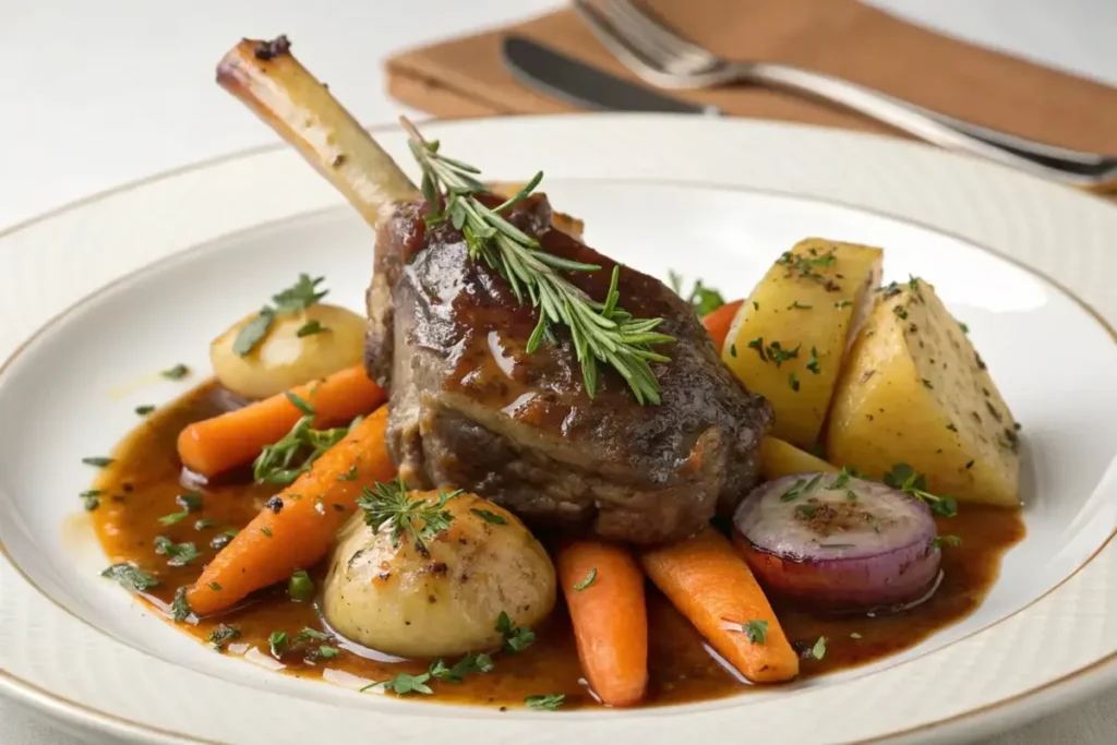 Lamb shank cooked in slow cooker	