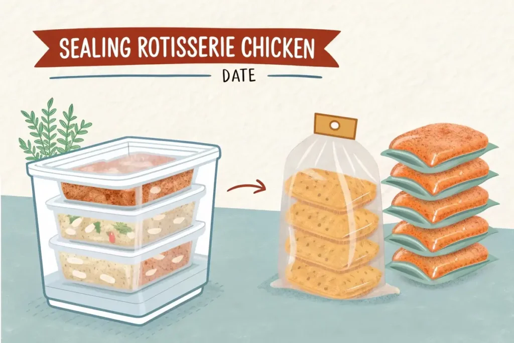 Steps to freeze rotisserie chicken safely	