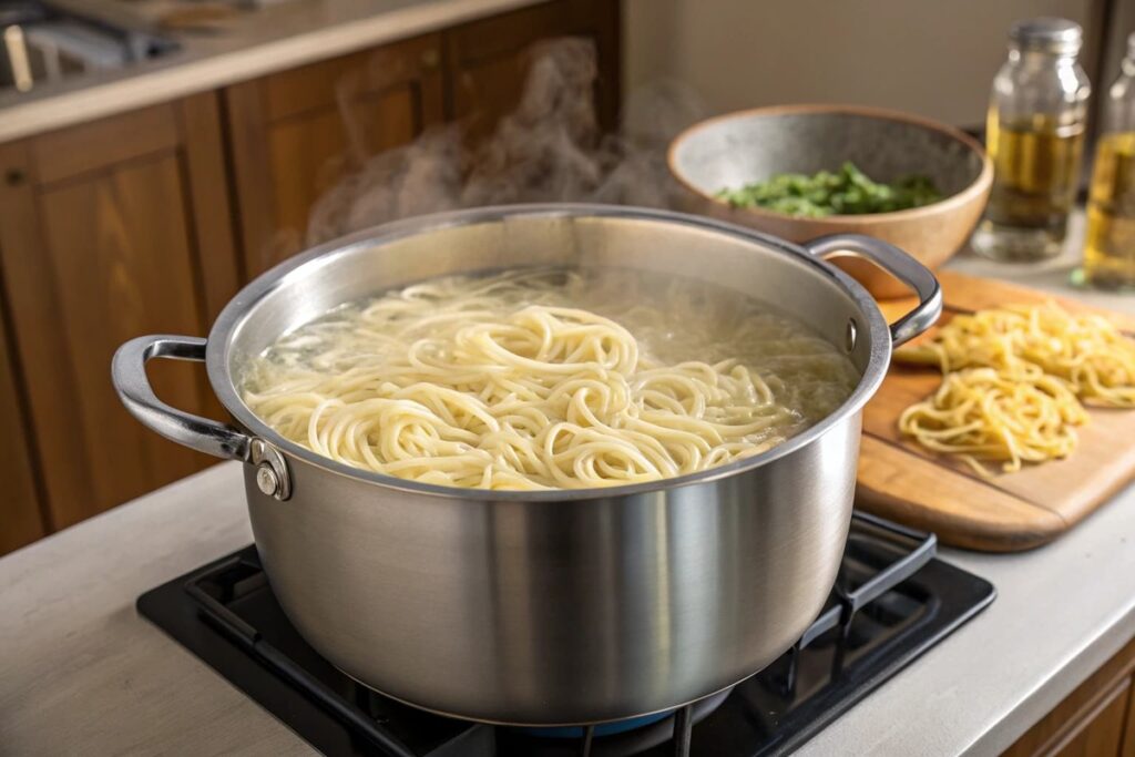 Boiling fresh ramen noodles	