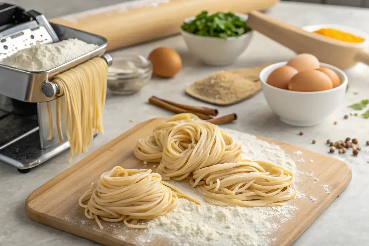 Fresh ramen noodles in pasta maker