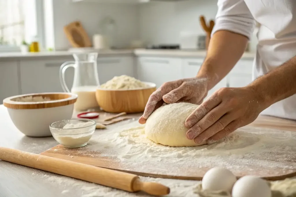 Kneading rice flour dough	